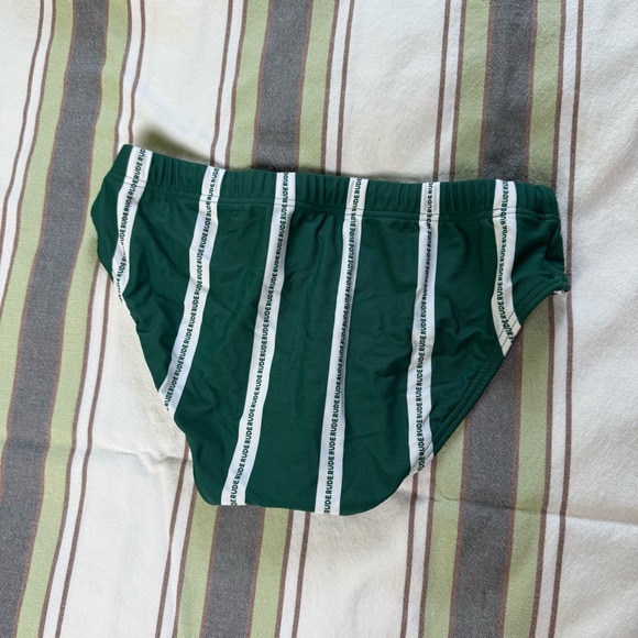 RUDE Forest Green Swim Briefs with White Stripes - Picture 3 of 4
